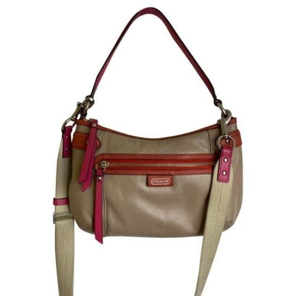 coach medium w adjustable strap tan pink leather c - Picture 1 of 10